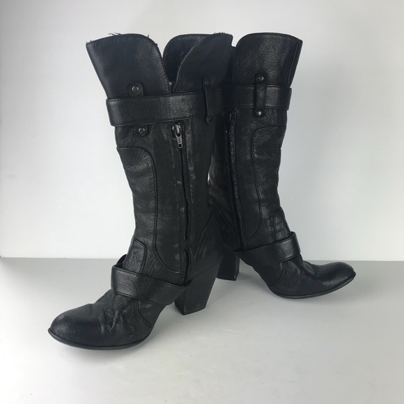 BORN black leather heeled tall boot, 7/38 - Picture 2 of 8